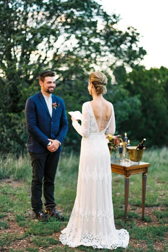 Robe de mariée Dentelle Romantique Manche Aérienne Plage a ligne Longueur ras du Sol - Page 3