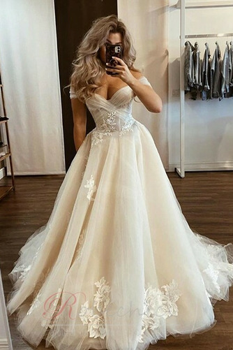 Robe de mariée Tulle Col en V Foncé Zip Plage Épaule Dégagée Elégant - Page 1