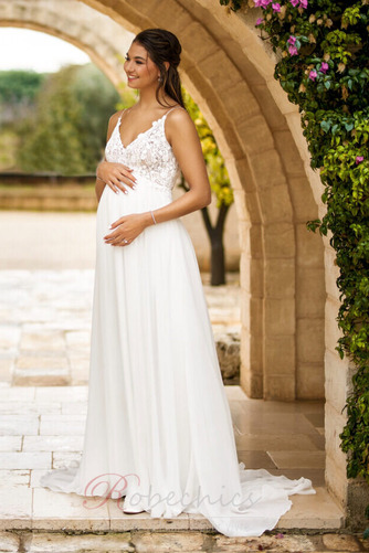 Robe de mariée Dos nu Col en V Foncé Appliques Grossesse Elégant Empire - Page 1