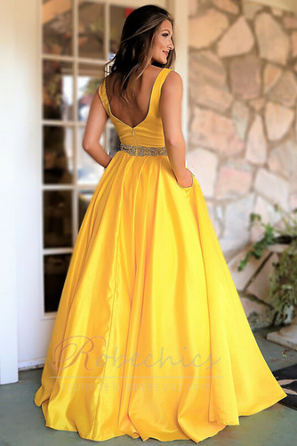 Robe de Bal Sans Manches Col en V Foncé Automne A-ligne Satin - Page 2