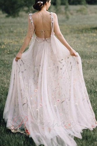 Robe de mariée Dos nu Triangle Inversé Col en V Romantique Sans Manches - Page 4