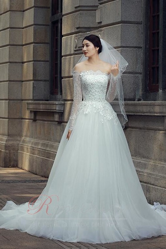 Robe de mariée Tulle Épaule Dégagée Formelle A-ligne Longue Milieu dos - Page 3