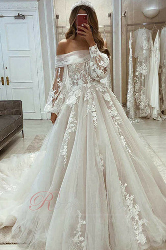 Robe de mariée Manche Longue Au Drapée Longue Chic Glissière Tulle - Page 2