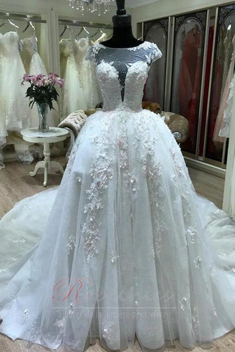 Robe de mariée A-ligne Formelle Naturel taille Soie Col Bateau - Page 1