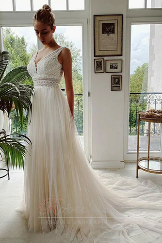 Robe de mariée Tulle Longue Naturel taille Plage aligne Désirable - Page 1