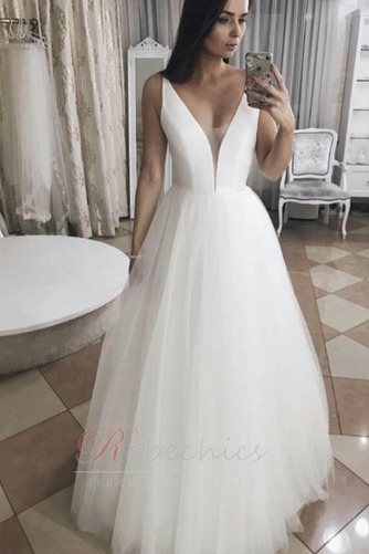 Robe de mariée Tulle Au Drapée Simple Sans Manches Traîne Courte Naturel taille - Page 1