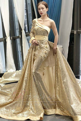 Robe de Bal Cérémonial Orné de Rosette A-ligne Corsage Pailleté - Page 1