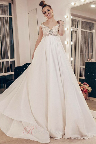 Robe de mariée Gaze taille haut Col en V Été Mousseline de soie Perle - Page 3