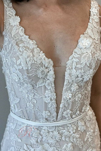 Robe de mariée Sirène Col en V Couvert de Dentelle Elégant Traîne chapelle - Page 3