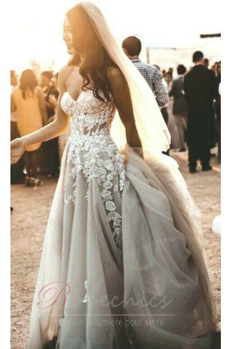 Robe de mariée Dos nu A-ligne Col en Cœur Jardin Couvert de Dentelle - Page 7