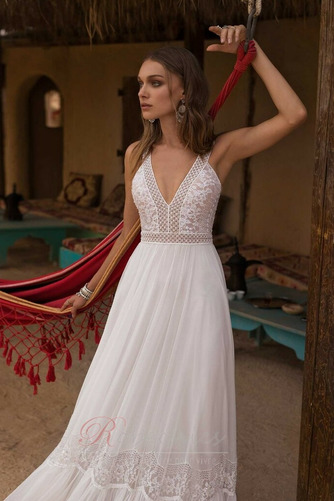 Robe de mariée Simple Col en V Foncé A-ligne Tissu Dentelle Rivage - Page 3