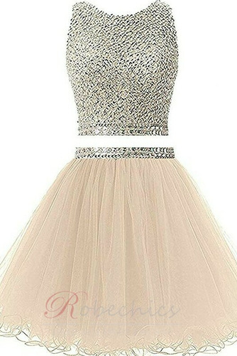 Robe de Cocktail Col ras du Cou Glamour Poire Tulle Sans Manches Naturel taille - Page 1