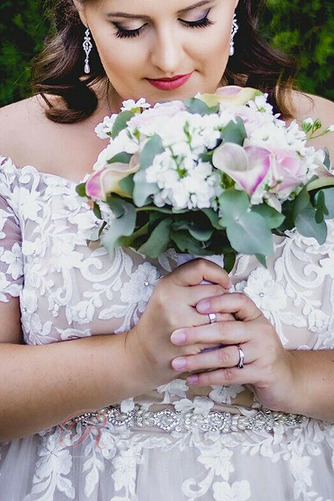 Robe de mariée Longueur au sol Manche Courte Appliques Naturel taille - Page 3