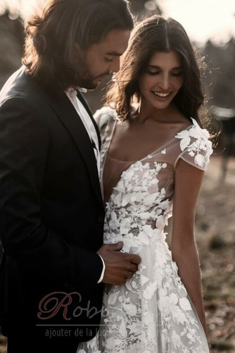 Robe de mariée Dos nu Sans Manches De plein air Naturel taille Fleurs - Page 7