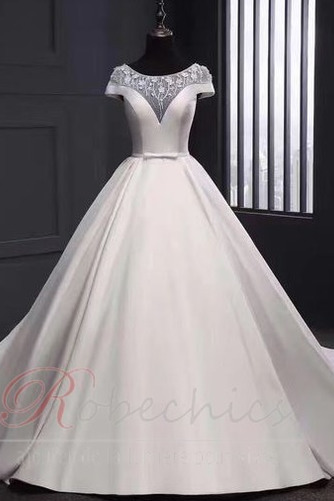 Robe de mariée Hiver A-ligne Soie Salle Traîne Longue Orné de Nœud à Boucle - Page 1