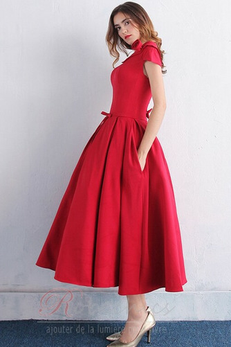 Robe de Soirée Fleurs Orné de Nœud à Boucle A-ligne Col Bateau Simple - Page 3