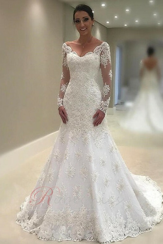 Robe de mariée Dos nu a ligne Manche Aérienne Fourreau Avec Bijoux - Page 1