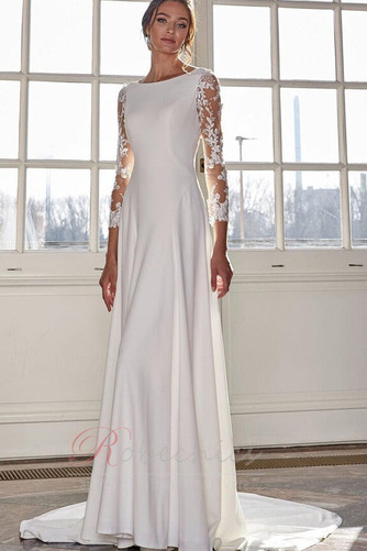 Robe de mariée Manche Longue Satin Manche Aérienne Gaze Longue Col Bateau - Page 1