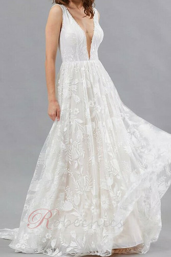 Robe de mariée Dentelle Naturel taille A-ligne Col en V Col en V Foncé - Page 4