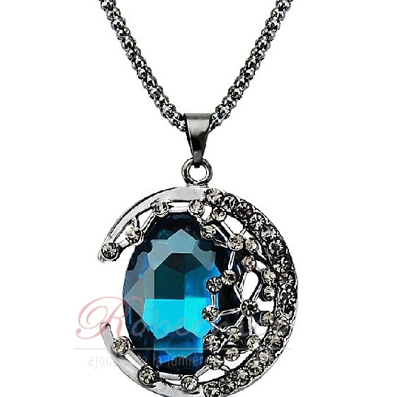 Collier Ressort En Alliage Argenté Avec Cristal Multicolore – Bijou Occasion En Bon état