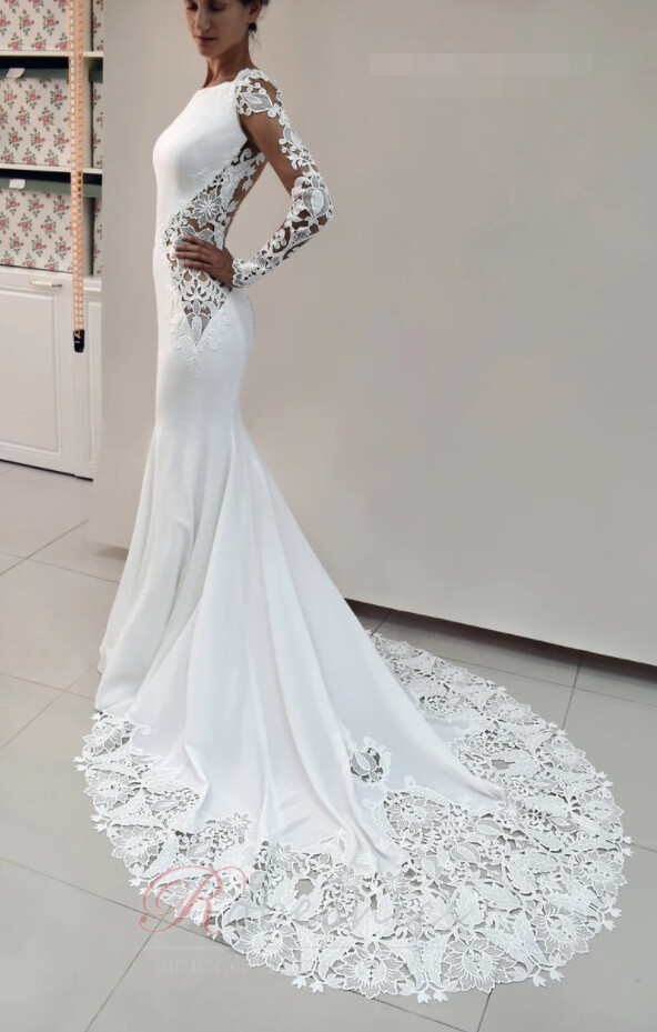 Robe de mari?�e Tissu Dentelle Manquant Appliquer Naturel taille El?�gant - robechics