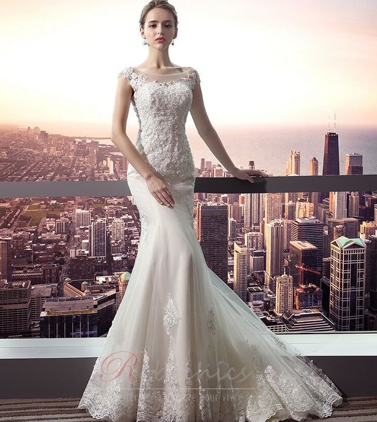 Robe de mariée Sirène Couvert de Dentelle Satin Cérémonial ...