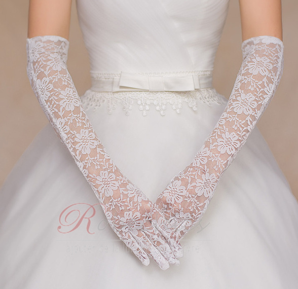Carufin Gants Mariage Dentelle Courts Sans Doigts - Fleurs Cristal Pour Mariée, Bal Et Fêtes (Blanc)