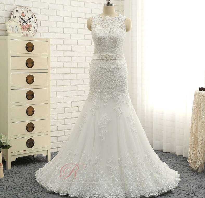 Robe De Mariée Dos Nu Dentelle Brodée - Col En V Sans Manches - Mousseline - Taille 46 Ivoire