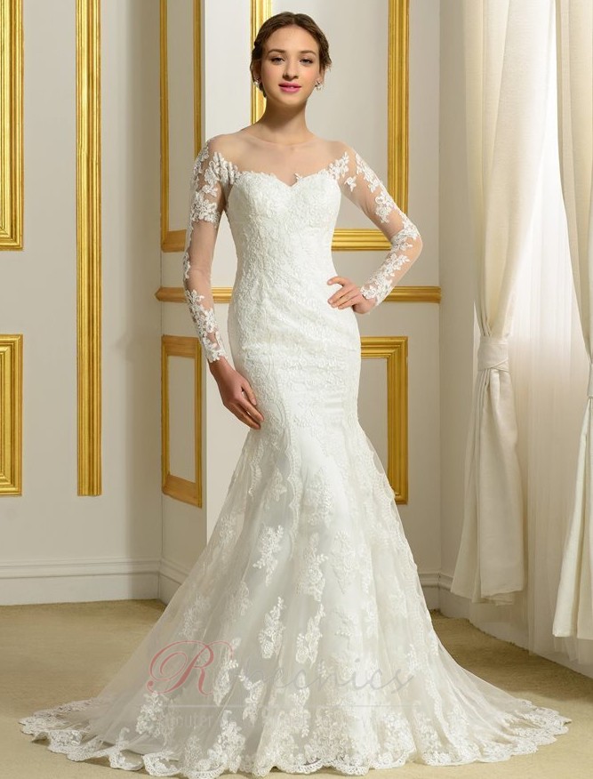 Robe De Mariée Epurée Sans Manches Couvert De Dentelle