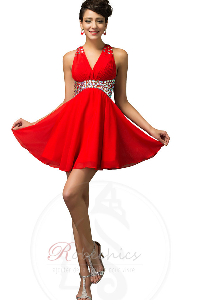 Robe de Soir?�e Dos nu Corsage pliss?� Glamour Chiffon Norme Col en V - RobeChics.com