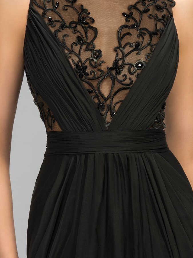 Robe de Soirée Dentelle Col Bateau Maigre Chiffon Sans ...