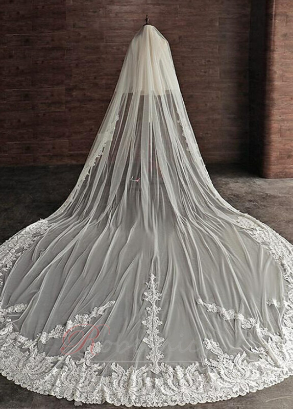 Voile De Mariée Cathédrale 300cm - Tulle Doux, 1 Couche, Blanc/Ivoire/Champagne, Sans Peigne