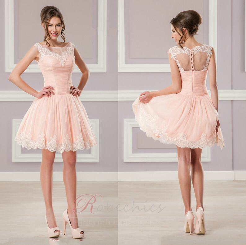 Robe de Cocktail Courte Col Bateau A-ligne Printemps Epur?�e Sans Manches - robechics