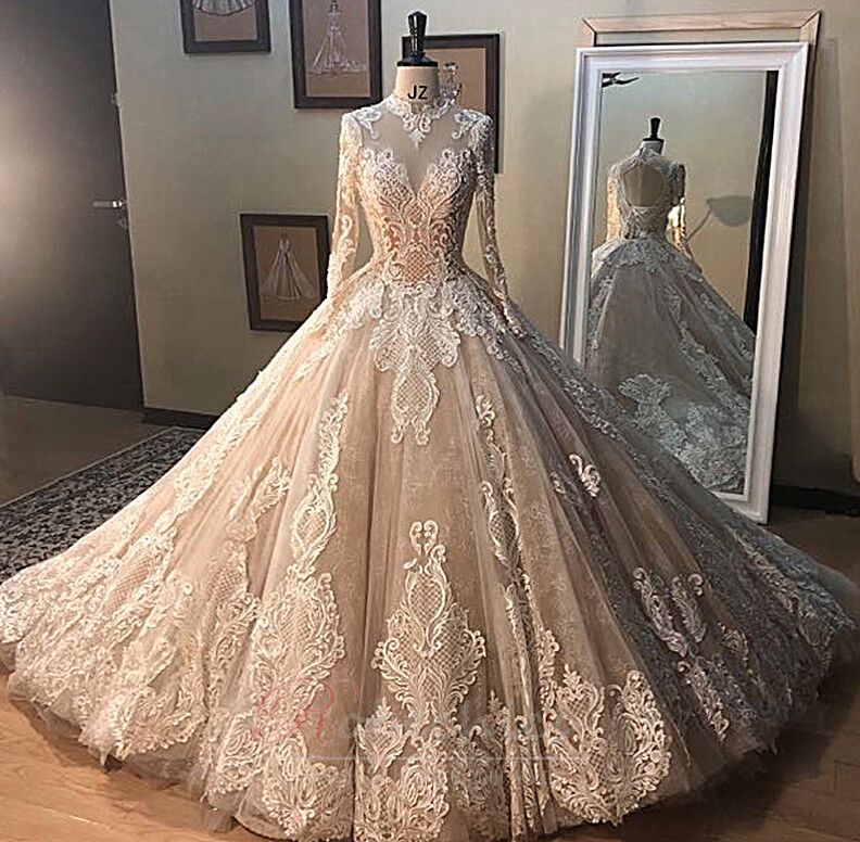 Robe de mariée Tulle Milieu dos Col haut aligne Manche ...