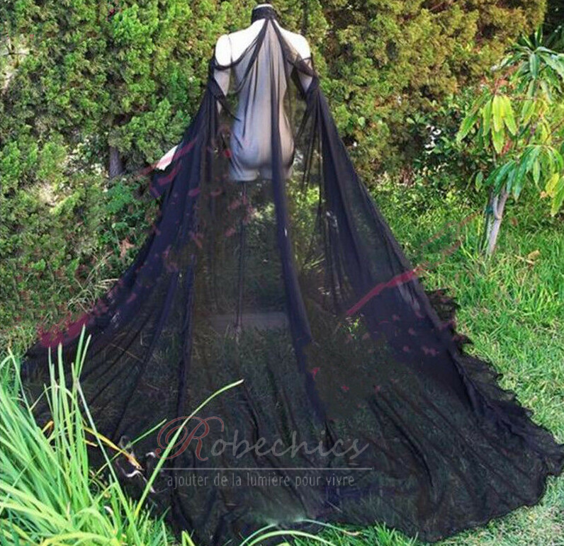 Manteau de mariée en mousseline de soie noire