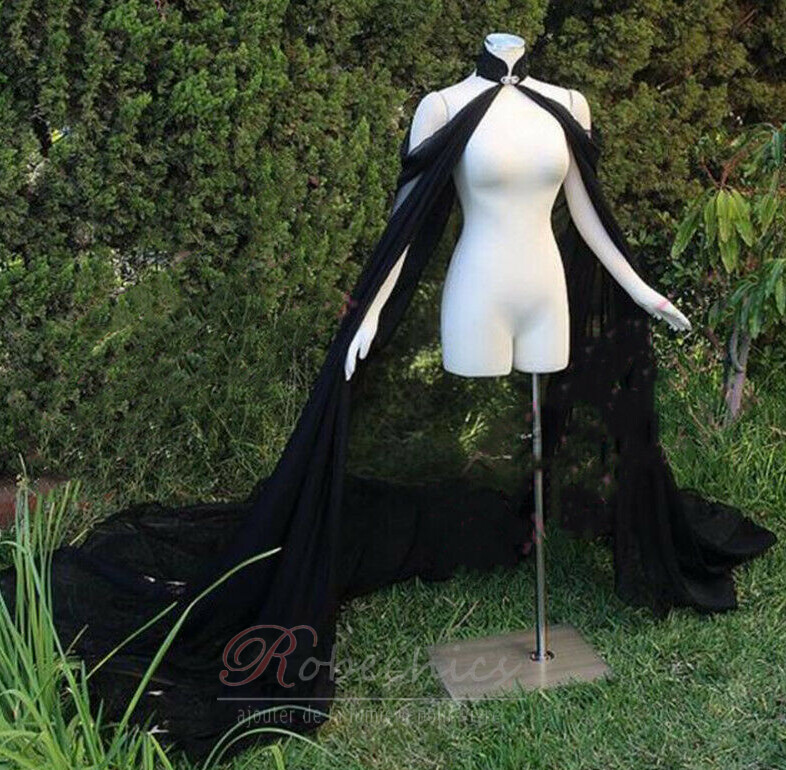 Manteau de mariée en mousseline de soie noire