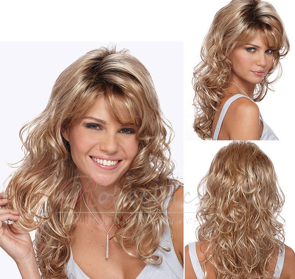 Perruque Inclined bangs High temperature material 45-50 CM Long Curly