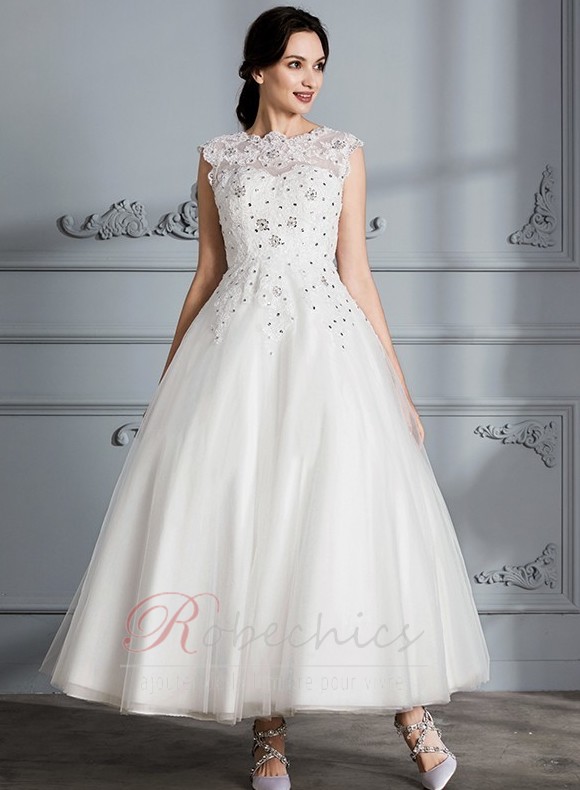 Robe de mariee a ligne Longueur Mollet De plein air Col Bateau RobeChics