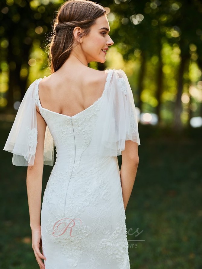 Robe de mariée Col Élisabéthain Appliques Exquisite Taille chute