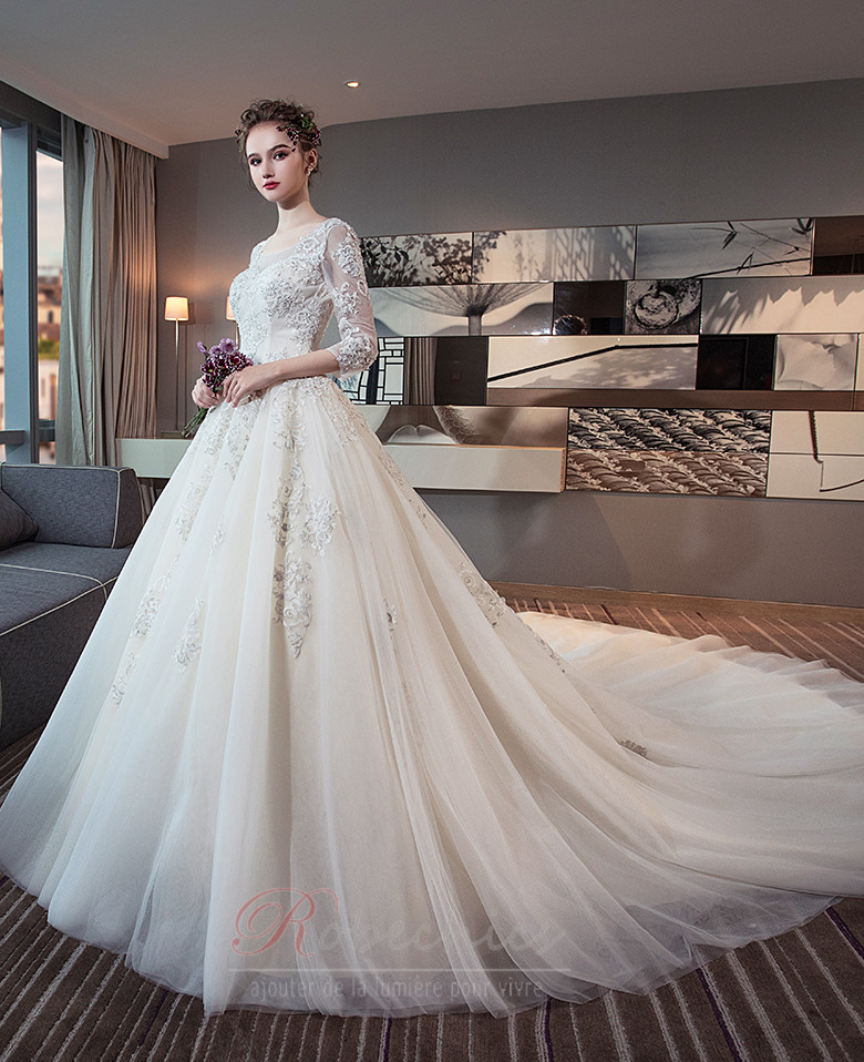 Robe de mariee Hiver aligne Satin Dos nu Formelle Sage RobeChics