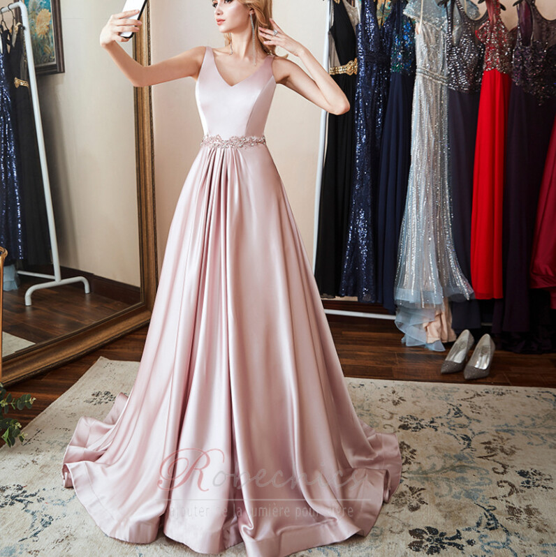 Robe de Soiree a ligne Medium Traine Courte Simple Ete Ample Ornee RobeChics
