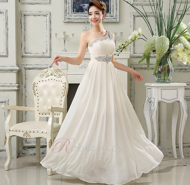 Robe de Soir e Automne M dium paule Asym trique Perle Chiffon
